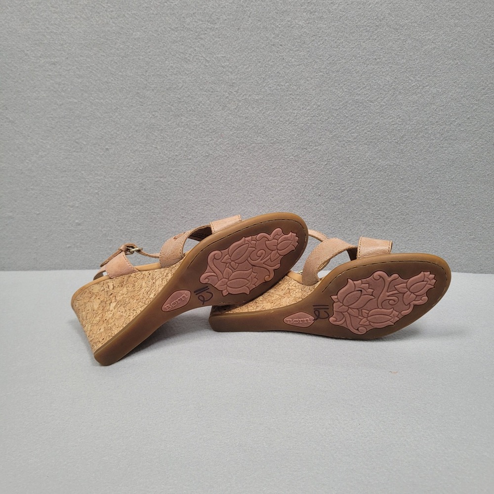 Born Tan Leather Cork Wedge Sandals Ankle Strap D93228 Womens 10M - Picture 8 of 11